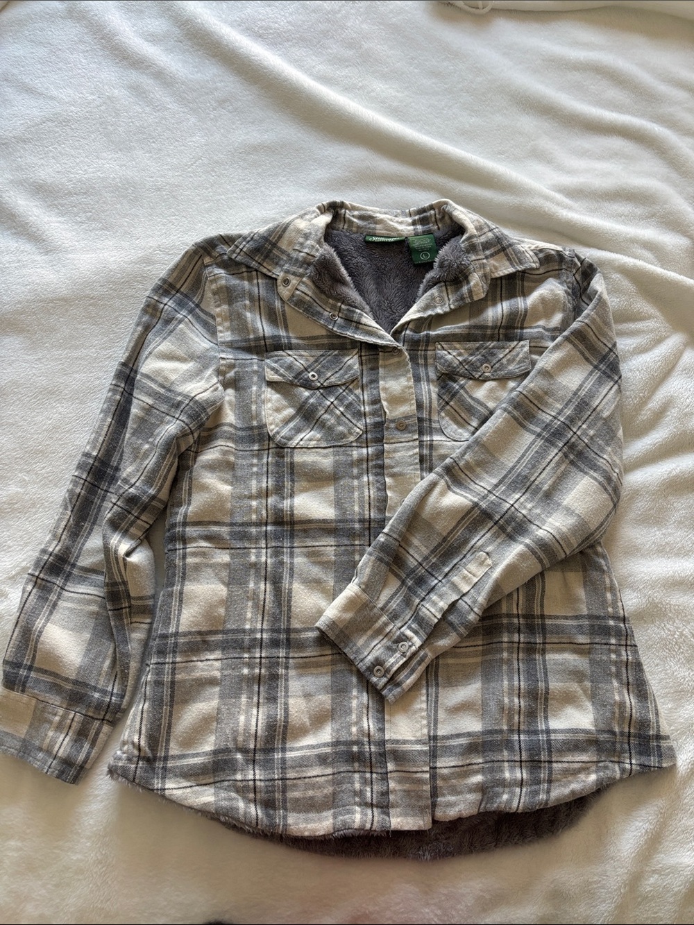 Plaid Sherpa-Lined Button-Up Jacket - Beige & Gray